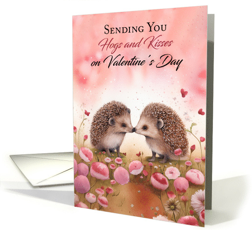 Valentine's Day with Two Cute Hedgehogs with Flowers and Hearts card