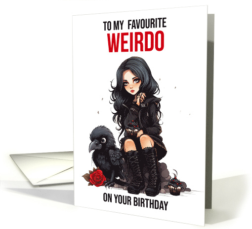 Goth Birthday Female with Cute Raven and Rose Goth Cupcake Weirdo card