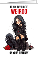 Goth Birthday Female with Cute Raven and Rose Goth Cupcake Weirdo card