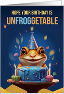 Frog and Tasty Birthday Cake with Play on Words Unfroggetable card