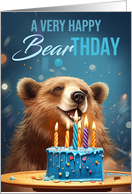 Bear Birthday With cake and Candles Play on Words Bearthsday card
