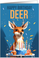 Deer Birthday with Cake and Candles on a Blue Background cute Deer card