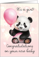 Congratulations on your new Baby Girl with Panda Holding a Balloon card