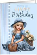 Country Girl Birthday in a Blue Dress on a Blue Background with Roses card