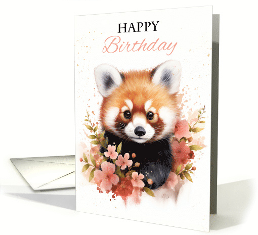 Happy Birthday Red Panda and Dusky Pink Flowers with... (1823838)