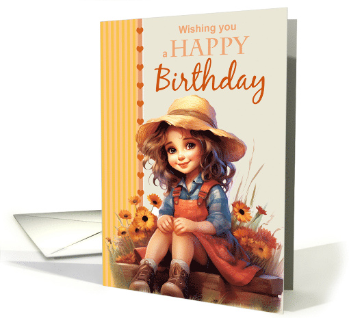 Happy Birthday with Cute Country Girl in a Straw Hat with... (1823844)