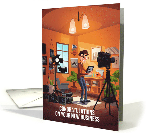 New Photography Studio Congratulations with Cartoon Photographer card