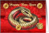 Chinese New Year of the Snake with a Fan and Gold Coins card