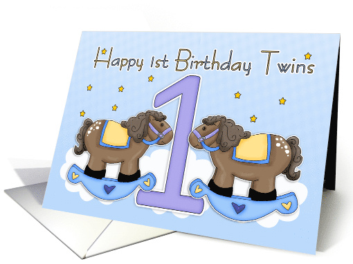 1st birthday twin boy rocking horse card (1833406)