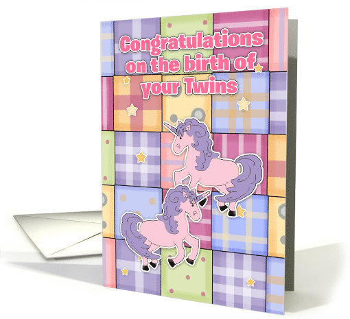 Twins Congratulations with Three Unicorns card (1834424)
