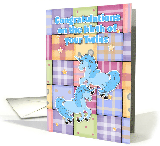 Twins Congratulations with Three Unicorns card (1834428)