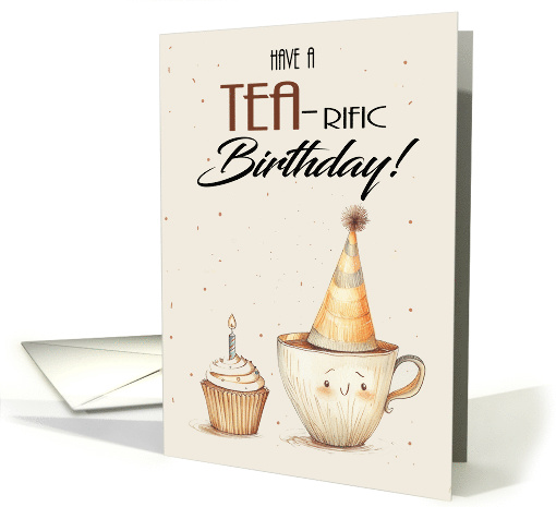 Cup of Tea Wearing a Party Hat and Cupcake Play on Words... (1837390)