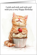 Birthday Cat Leaning on a Cupcake Sending Lots of Wishes card