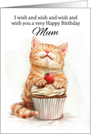 Mum Birthday Cat Leaning on a Cupcake Sending Lots of Wishes card