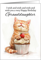 Granddaughter Birthday Cat Leaning on a Cupcake Sending Lots of Wishes card