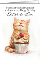 Sister-in-Law Birthday Cat Leaning on a Cupcake Sending Lots of Wishes card