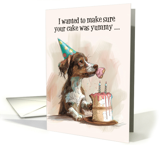 Dog Wearing a Party Hat Eating a Yummy Birthday Cake card (1838926)