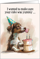 Dog Wearing a Party Hat Eating a Yummy Birthday Cake card