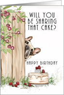 French Bulldog and Birthday Cake Cute Dog Peeping Around a Fence card