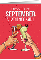 September Birthday Girl with Red Base and Cocktails Birthday Month card