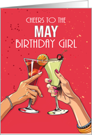 May Birthday Girl with Red Background Cocktails Birthday Month card