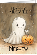 Nephew Halloween with a Cute Ghost and Pumpkin card