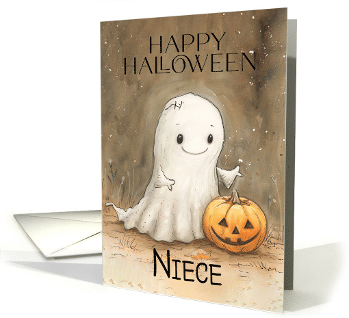 Niece Halloween with a Cute Ghost and Pumpkin card (1864312)