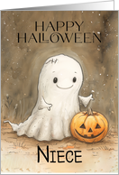 Niece Halloween with a Cute Ghost and Pumpkin card