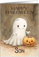 Son Halloween with a Cute Ghost and Pumpkin card