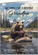 Grandpa Bear in a Lake Eating Cake Humorous Birthday card