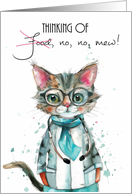 Get Well Soon Doctor Cat Thinking of Mew Play on Words Humor card