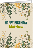 Any Name Botanical Birthday with Leaves of Blended Green and Yellow card