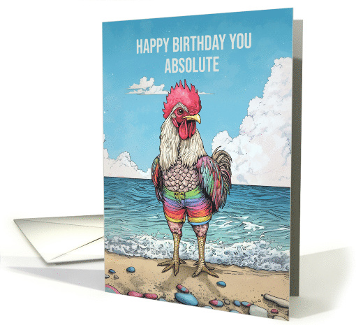 Birthday Cockerel Standing on the Shore with the Ocean... (1870540)