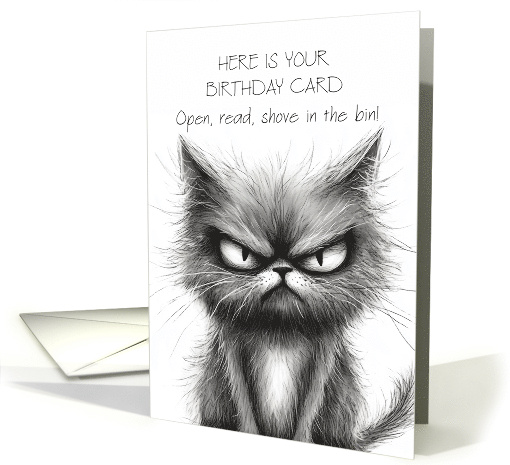 Grumpy Humor Cat in Simple Black and White Sketch card (1871298)