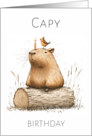 Capy Birthday Capybara Sitting on a Log and Little Bird Play on Words Blank Inside card