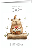 Capy Birthday Capybara Sitting on a Log with a Cake Play on Words Blank Inside card