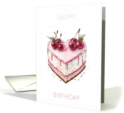Simplistic Vintage Style Heart and Cherry Cake Blank card (1873106)