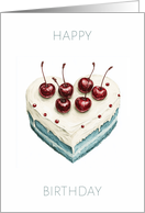 Simplistic Blue and Cream Vintage Style Heart and Cherry Cake Blank card