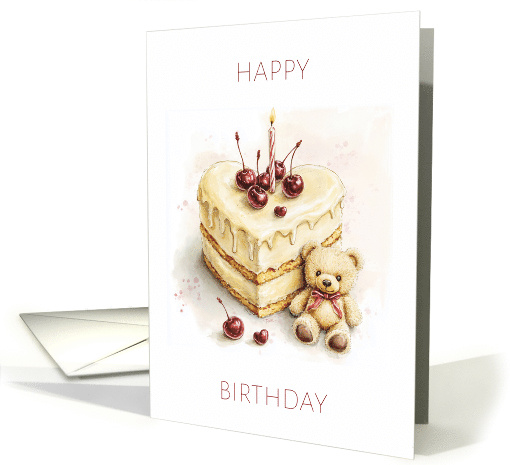 Simplistic Lemon Toned Birthday Cake with Teddy Bear Blank card