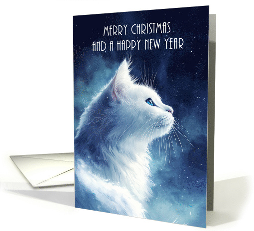 Merry Christmas and a Happy New Year with White Fluffy Cat card