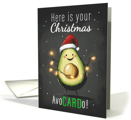 Fun Avocado with Holiday Lights and Santa Hat Fun with a Pun card