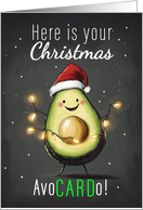 Fun Avocado with Holiday Lights and Santa Hat Fun with a Pun card