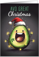 Fun Avocado with Holiday Lights and Santa Hat Avo Great Christmas card