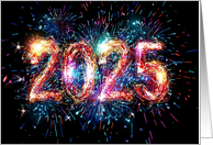 2025 Happy New Year with Bright Fire Work Numbers for the Year card