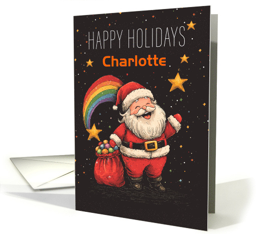 Santa and Rainbows with a Sack Full of Rainbow Toned Baubles card
