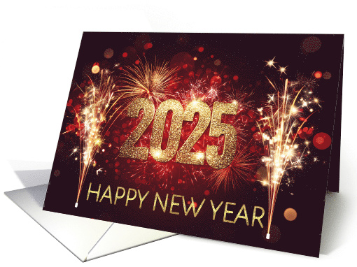 Happy New Year 2025 with Gold Text and Fireworks card (1894900)