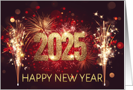 Happy New Year 2025 with Gold Text and Fireworks card