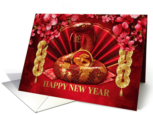 Chinese New Year with 3D Snake Golden Effect Coins and Fan card