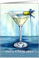 A Birthday Watercolor Martini with an Olive on a Stick and Blue Bow card