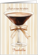 A Birthday Watercolor Expresso Martini with Beige Bow and Stripes card